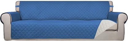 PureFit Reversible Quilted Couch Covers for Dogs Sofa Cover 4 Seater 88" | Blue/Ivory, Water Resistant Couch Protector, Washable Pet Couch Cover with Non Slip and Elastic Straps For Kids