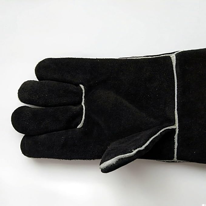 Heat Resistant Gloves for Grill BBQ,Long Sleeve Grill Gloves for Baking,Oven,Fireproof, Stove,Welder,Welding,Fireplace (Bblack-Yellow)
