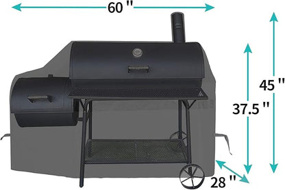 iCOVER Offset Smoker Cover 60 inch Charcoal Pellet Grill Covers Heavy Duty Waterproof 600D BBQ Smokers Protection for Brinkmann for Char-Broil for Weber, Nexgrill, New Braunfels for Oklahoma Joe's