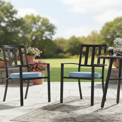 Set of 2 Outdoor 18 inch Round Patio Dining Chair Pads – Comfortable Fiber-Filled Seat Cushions with Ties, Reversible Polyester Fabric - Denim