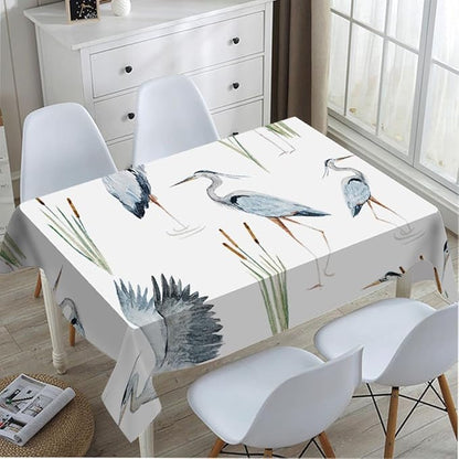 TKS MITLAN Tablecloth Grey Heron Table Cloth Rectangle Table 60 x 84 Inch Birds Reeds River Chinese Style Kitchen Decorations for Home Dinner Party