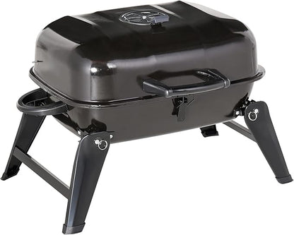 14" Portable Charcoal Grill Tabletop Small BBQ Grill for Outdoor Cooking Camping Tailgating Enamel Coated Vent Folding Legs Black