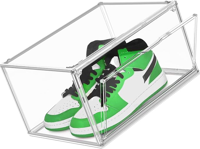 Low Profile Clear Shoe Storage Box for Flats,Loafers &Small Spaces | Space-saving 7.6-inch height fits under shelves &cabinets.Ideal for flats,loafers,slip-ons&compact living.1 Pack Fit Size 12