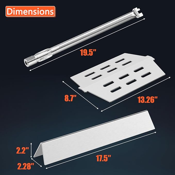 Genesis Grill Parts for Weber E310 E320 E330 S310 S320 S330, 17.5” Flavorizer Bars 7620 Heat Deflector 7622 Burner Tube 62752 for Weber Genesis 300, Grill Replacement Parts for Weber 7620 7622 62752