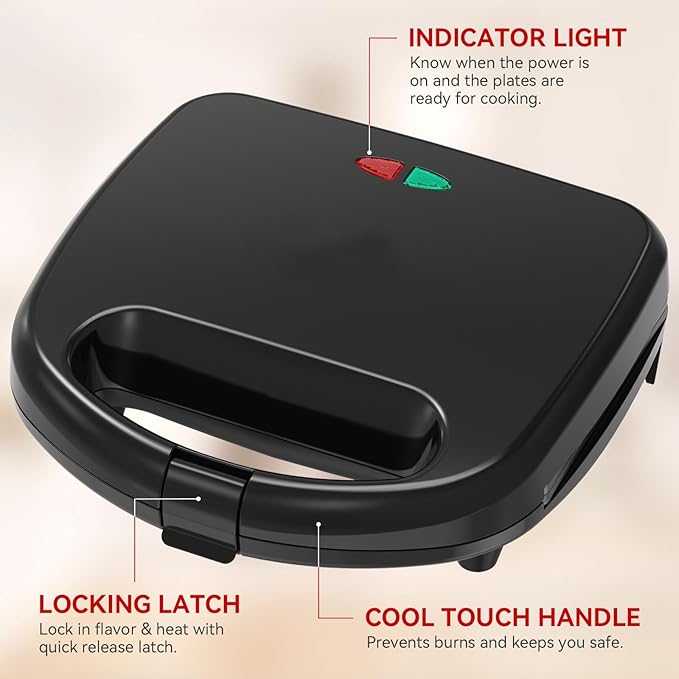 OSTBA Sandwich Maker, 2-Slice Grilled Cheese Maker | 750W Heating with Nonstick Triangle Plates, Indicator Lights, Cool-Touch Handle, Cord Wrap Storage and Easy-Clean Design