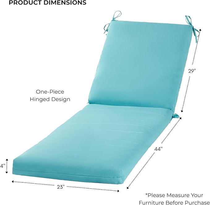 Modern Outdoor Chaise Lounge Cushion with Ties – Durable Polyester Fabric, Channel-Filled Polyfiber Insert, Removable Zippered Cover, Teal