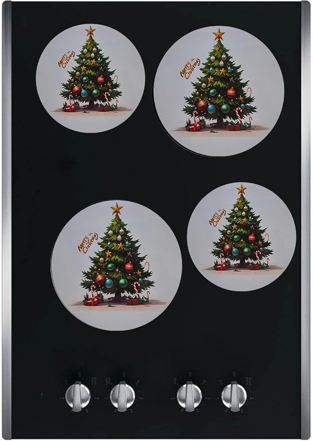 Ritadeshop Burner Covers for Electric Stove (Green Christmas Tree, Round D8/10‘’)