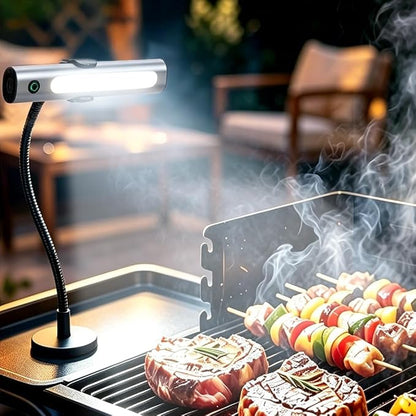 IMAGE Rechargeable Magnetic Grill Light COB LED BBQ Light IPX5 Waterproof | Grilling Gifts for Men Dad, Flexible Gooseneck, Fits Traeger Pit Boss Smoker, Outdoor Grill Accessories