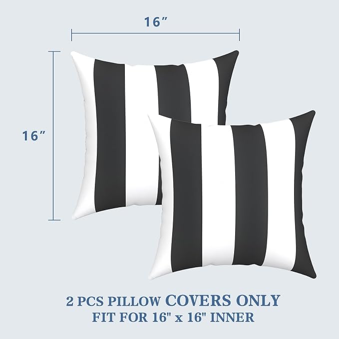 LVTXIII 2 Pack Outdoor Throw Pillow Covers for Patio Furniture, 16x16 Inch Square Pillow Case, Water-Repellent Cushion Covers for Garden, Porch, Sofa, Cabana Black