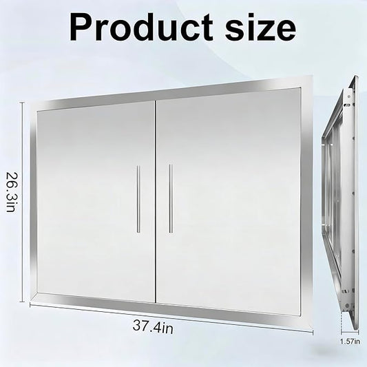 Outdoor Kitchen/BBQ Access 37.4" W X 26.3" H Double Doors,Thickened 304 Stainless Steel Flush Mount Outdoor Kitchen Accessories Door for Indoor/Outdoor Kitchen Outdoor Cabinet BBQ Island
