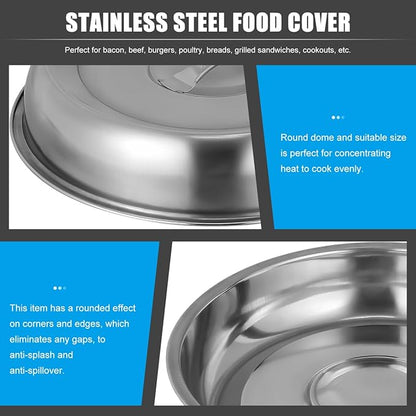 2Pcs Cheese Melting Dome Round Stainless Steel Basting Cover Wok Lids Griddle Grill Accessories for Kitchen Cooking Flat Top BBQ Indoor Outdoor Dishwasher Safe Heavy Duty