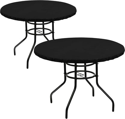 LUSHVIDA Round Waterproof Table Cover Elastic Vinyl Fitted Tablecloth Elastic Edged Plastic Table Cloth (Black, 2PCS Best for Up to 45"-56" Round)