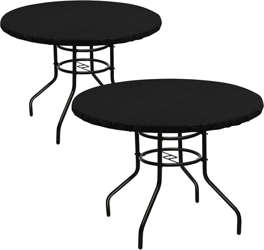 LUSHVIDA Round Waterproof Table Cover Elastic Vinyl Fitted Tablecloth Elastic Edged Plastic Table Cloth (Black, 2PCS Best for Up to 45"-56" Round)