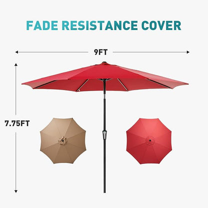 OLIXIS 9ft Patio Table Umbrella, Outdoor Patio Umbrella with Tilt for Pool | 9 Feet Patio Umbrella with Crank Button 8 Sturdy Ribs, Waterproof Sun Shade Umbrella for Market Beach Terrace Restaurant