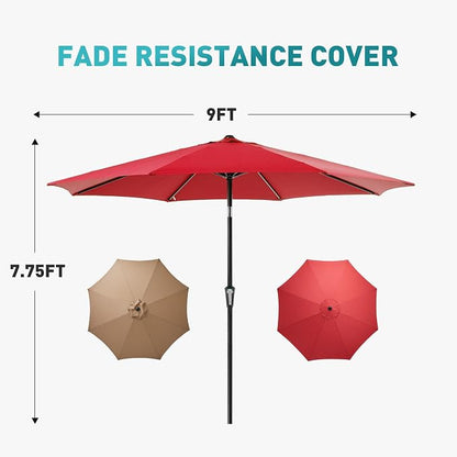 OLIXIS 9ft Patio Table Umbrella, Outdoor Patio Umbrella with Tilt for Pool | 9 Feet Patio Umbrella with Crank Button 8 Sturdy Ribs, Waterproof Sun Shade Umbrella for Market Beach Terrace Restaurant