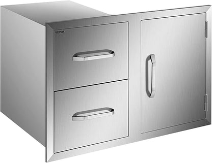 VEVOR Outdoor Kitchen Door Drawer Combo, 32.5" W x 21.6" H x 20.5" D, Access Door/Double Drawers with Paper Towel Rack, Stainless Steel Handles for BBQ Islands