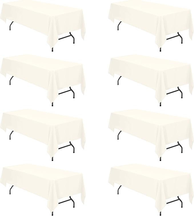 BRILLMAX 8 Pack Ivory Tablecloths 60x126 Inch for 8ft Rectangle Tables | 150 GSM Polyester Fabric, 15" Standard Drop, Water, Stain & Wrinkle Resistant Cloth Cover for Wedding Reception Banquet Party
