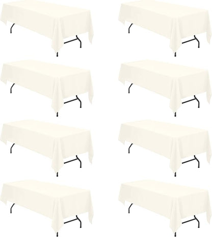BRILLMAX 8 Pack Ivory Tablecloths 60x126 Inch for 8ft Rectangle Tables | 150 GSM Polyester Fabric, 15" Standard Drop, Water, Stain & Wrinkle Resistant Cloth Cover for Wedding Reception Banquet Party