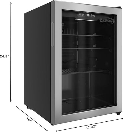 KoolMore 17 Inch Beverage Refrigerator, 2.5 Cu. Ft. Fridge Cooler, 70 Can Glass Door Drink Fridge for Dorm, Bedroom, Office, Bar, Retail Display, ETL Listed