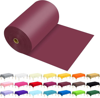 54 Inch X 600 Feet Plastic Table Cover Roll Premium Disposable Plastic Tablecloth for All Type/Shape Tables | Picnic, Party, Banquet, Birthdays, Weddings (Burgundy, 54 Inch X 600 Feet)