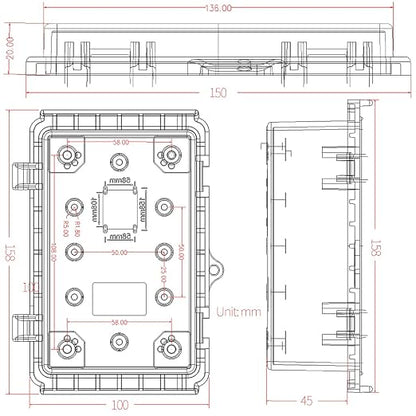 Mini Grey Watertight Junction Box Hinged Cover with Stainless Steel Latch Outdoor Weatherproof Custom PVC Plastic Enclosure Box for Project with Mounting Plate 5.9×3.9×2.8 inch(150×100×70mm)