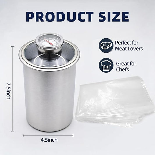 Deli Meat Press & Lunch Meat Mold 304 Stainless Steel Ham Maker with Visual Window and Upgraded Large Fahrenheit Thermometer, 20 Cooking Bags for Healthy Homemade Cold Cuts