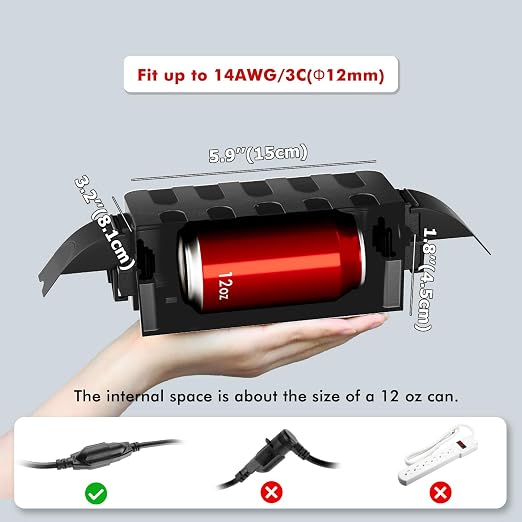 Flemoon IP55 Small Outdoor Electrical Box Waterproof, for Power Strip | Inner 5.9 x 3.2 x 1.8inch, Extension Cord Cover with Detachable Awning Covers for Plug, Outlet, Holiday Lights, Black
