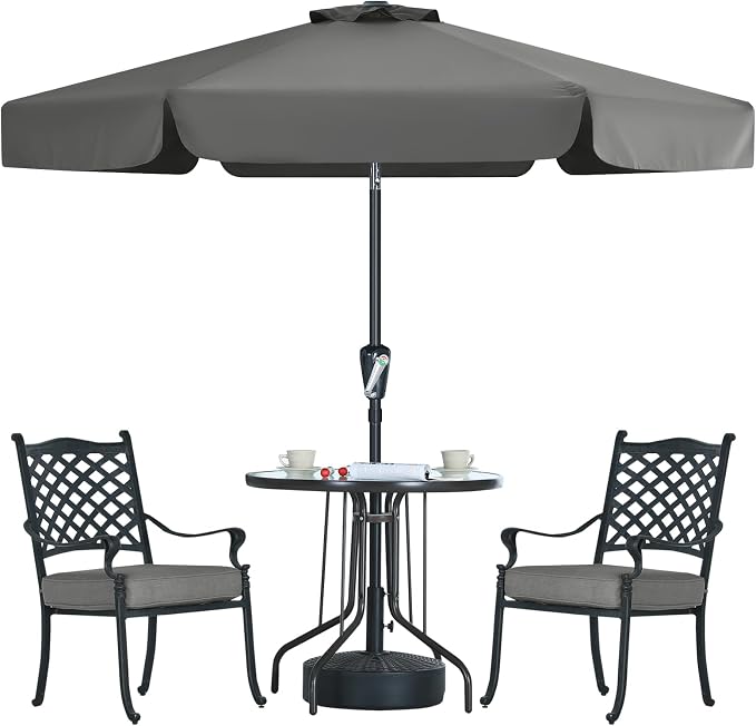 MASTERCANOPY 7.5ft Patio Umbrella with Valance, Crank & Tilt, Dark Gray | 6 ribs, UV/fade-resist, waterproof, vent, for garden/deck/yard/pool