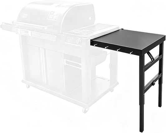 Uniflasy Folding Grill Side Shelf for Traeger Woodridge Pro/Elite/Plus Foldable Shelf for Traeger Inwood/Inwood XL Pellet Grill Accessories Large BBQ PrepTable with Hooks Outdoor Cooking Workspace