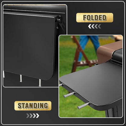 Folding Side Shelf for Pit Boss Copperhead 1300 PBV4NX 4 Series Smoker | 12.8 x 11 in Heavy-Duty Steel Prep Table with 3 Tool Hooks, Foldable Design for Extra Workspace and Easy Storage