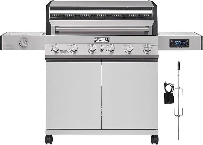 Monument Grills Denali Series, 6-Burner Convertible Natural Gas Smart bbq Grill Stainless Steel Denali 605 with Rotisserie Kit (Without Conversion Kit)