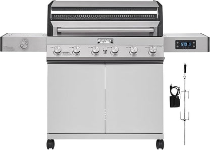 Monument Grills Denali Series, 6-Burner Convertible Natural Gas Smart bbq Grill Stainless Steel Denali 605 with Rotisserie Kit (Without Conversion Kit)