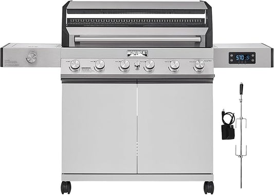 Monument Grills Denali Series, 6-Burner Convertible Natural Gas Smart bbq Grill Stainless Steel Denali 605 with Rotisserie Kit (Without Conversion Kit)