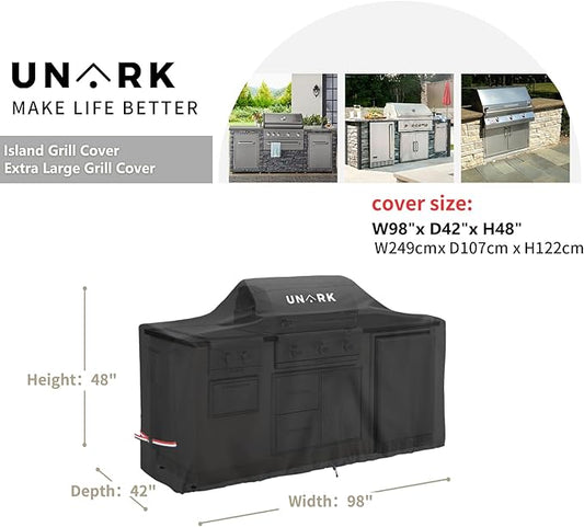 98 Inch Extra Large Grill Cover Kitchen Island Cover Large Island Grill Cover for Outdoor Grill Outdoor Kitchen Cover Heavy Duty Waterproof 98" L x 42" W x 48" H, Black