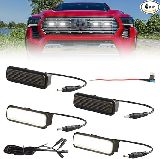 4 PCS Full LED Front Grille Lights for Toyo-ta Tacoma 2024 2025 Limited&Limited i-Force MAX, White LED Grilles Clearance Light, Tacoma Accessories