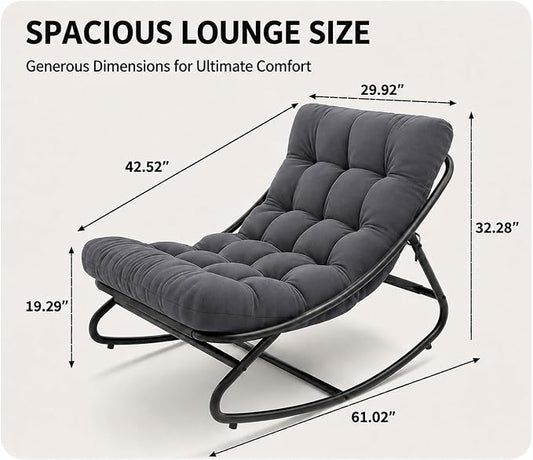 Garvee Papasan Rocking Chair, Thick Cushion, 450 lb Frame, Walnut Brown | Gentle rocking motion and a roomy curved seat create a calm reading retreat for patios, balconies, bedrooms or living rooms.