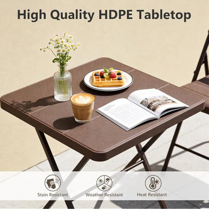 Folding Table, 27 Inch Square Foldable Card Table No Assembly, Portable Coffee Table with Heavy Duty Steel Frame Supports to 400lbs, Ideal for Small Spaces, Picnic, Camping, RV Travel, Parties, Brown