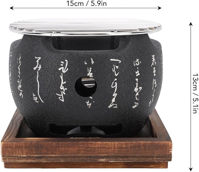 Fockety Japanese BBQ Grill, Mini Portable Food Charcoal Barbecue Stove, Round Aluminum Alloy Hibachi Grill Charcoal Stove Household Barbecue Tool for Household Camping Indoor (S)