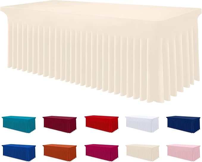 Smiry Spandex Elastic Fitted Table Cloth Skirt for 6FT Rectangle Table | Stretch Washable Table Cloth, Banquet Table Cover for Wedding, Party, Indoor & Trade Shows, (Beige, 72Lx36Wx30H)