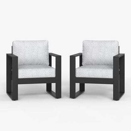 LayinSun Outdoor Patio Aluminum Chair, Metal Modern Armchair Set of 2 with Washable Thick Cushions