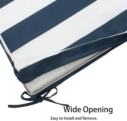 Magpie Fabrics Indoor Outdoor Cushion Cover Replacement 2 Pack, NO Insert! Water Repellent Slipcover with Ties Christmas Decor for Patio Garden Chair Seat Sofa Bench Wicker(Navy White, 22x20x4 Inch)