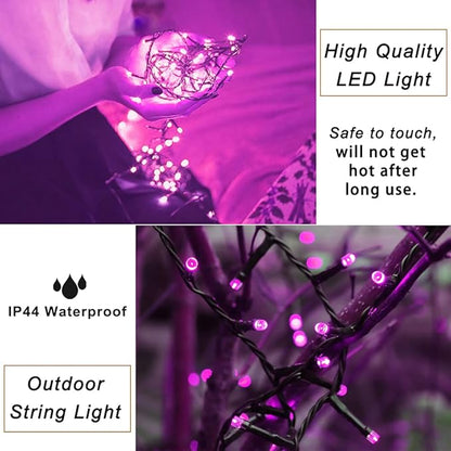 Pooqla Purple Halloween Lights, 200 LED 66 ft Outdoor Halloween String Lights, 8 Modes Waterproof Decorative LED Purple Fairy Lights for Home Yard Patio Wedding Room Party Decoration