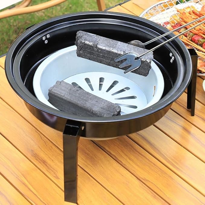 Portable Charcoal Grill, 12.6" Folding Barbecue Charcoal Grill, with Round Removable Grilling Net Grilling Pan Net Grabber, Easy To Clean, Mini BBQ Grill for Outdoor Cooking Camping Picnic