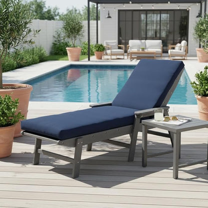 Modern Outdoor Chaise Lounge Cushion with Ties – Durable Polyester Fabric, Channel-Filled Polyfiber Insert, Removable Zippered Cover, Navy