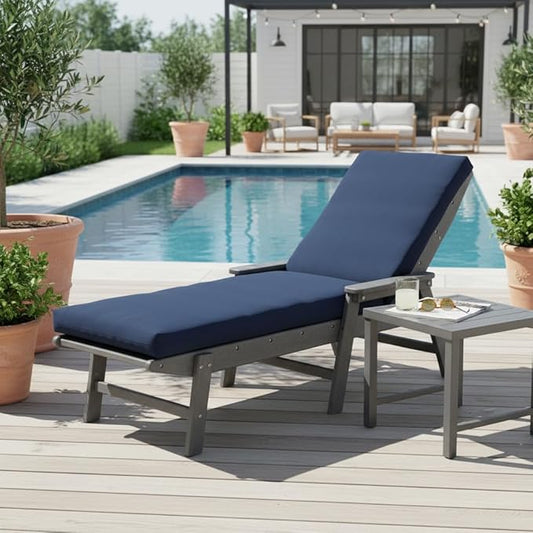 Modern Outdoor Chaise Lounge Cushion with Ties – Durable Polyester Fabric, Channel-Filled Polyfiber Insert, Removable Zippered Cover, Navy
