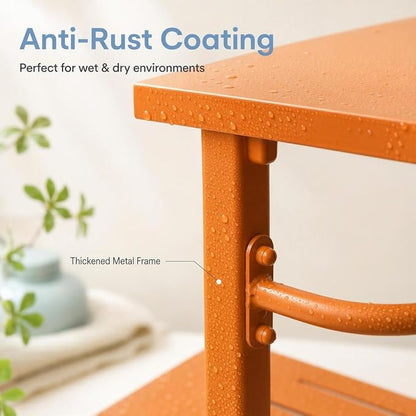 Orange 3-Tier Metal Rolling Beverage Bar Cart | Waterproof Rustproof Serving Cart with Handle | 39.37 x 15.74 x 41 in | Indoor Use Outdoor Party Utility Storage Cart