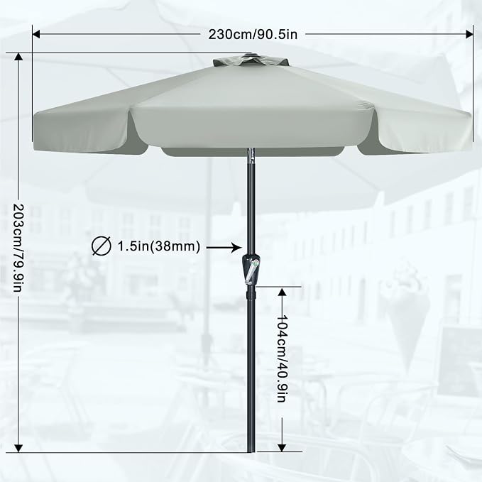 MASTERCANOPY 7.5ft Patio Umbrella with Valance, Crank & Tilt, Light Gray | 6 ribs, UV/fade-resist, waterproof, vent, for garden/deck/yard/pool