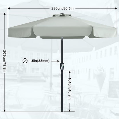 MASTERCANOPY 7.5ft Patio Umbrella with Valance, Crank & Tilt, Light Gray | 6 ribs, UV/fade-resist, waterproof, vent, for garden/deck/yard/pool