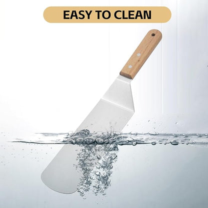 Commercial Griddle Tools Set – Stainless Steel Grill Spatula, Scraper & Dough Cutter for Flat Top Grill, Outdoor BBQ & Kitchen Griddle