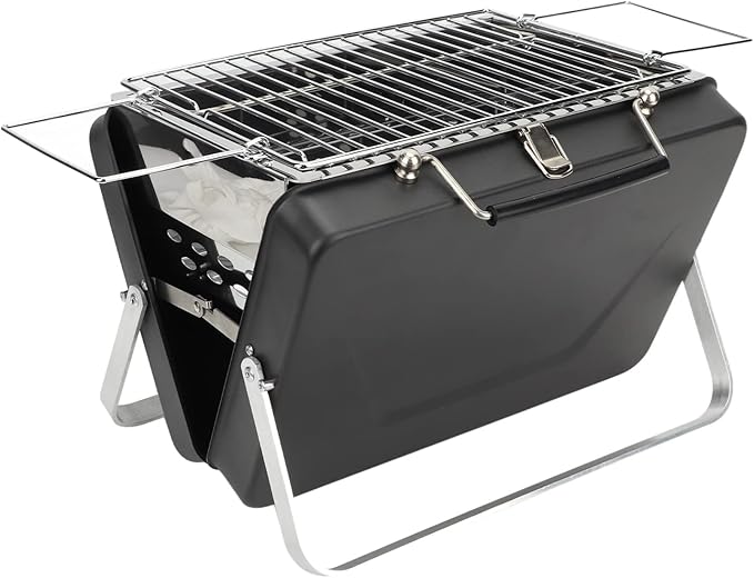Fydun Portable Charcoal BBQ Grill Folding Notebook Grill for Cam Outdoor Cooking Backyard Picnic Black for Families (Black)